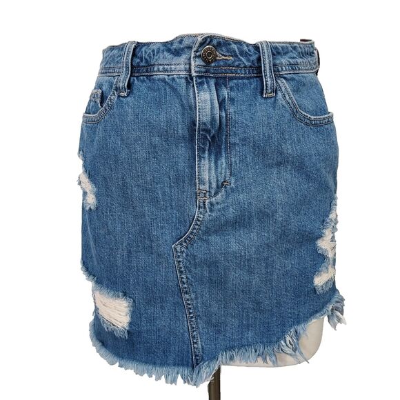 Cello Dresses & Skirts - Cello Jeans Distressed Blue Denim Mini Skirt Raw Hem Size Large Destroyed
